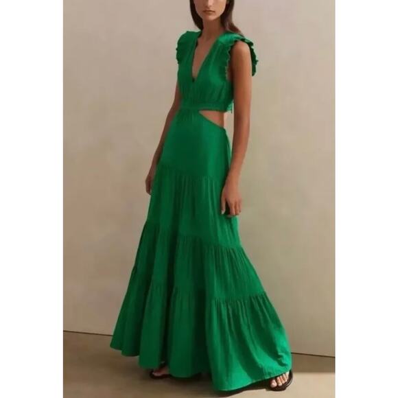 New ME+EM Cheesecloth Cotton Cut-Out Green Maxi Dress Size 4